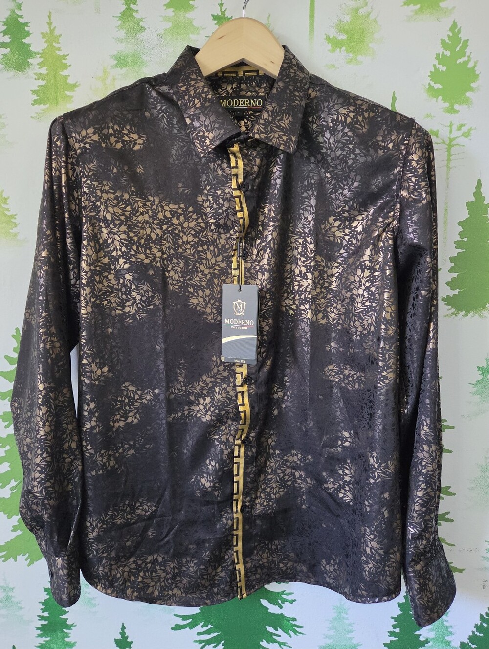 Men’s Moderno Black & Gold Patterned Dress Shirt